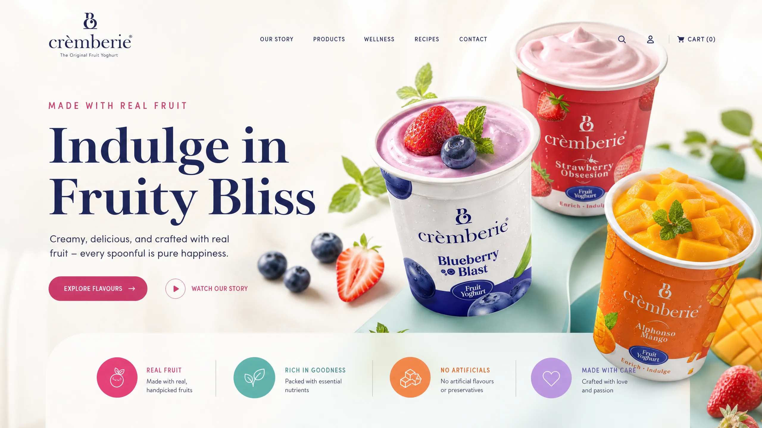Fruit yoghurt brand hero design concept